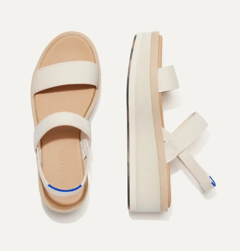 NWOB Rothy's Criss Cross Lightweight Wedge Sandal Sand Beige Size 8.5 Washable